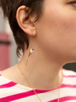 Longues boucles d'oreilles chardon et oiseau><noscript><img width=