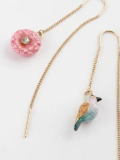 Longues boucles d'oreilles chardon et oiseau><noscript><img width=