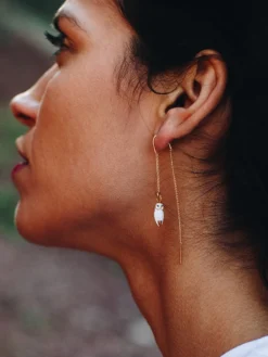 Longues boucles d'oreilles chouette blanche>NACH BIJOUX New