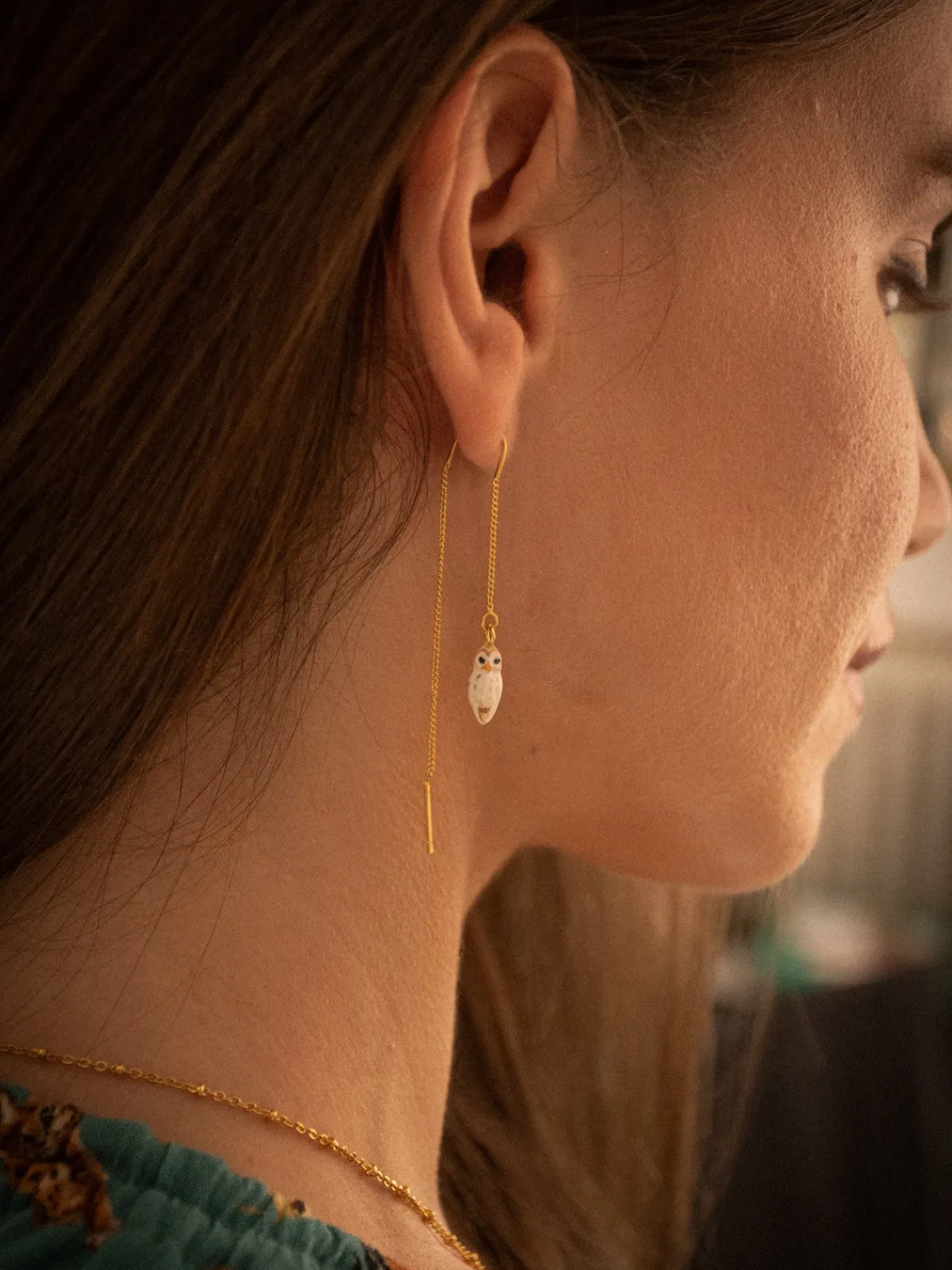 Longues boucles d'oreilles chouette blanche>NACH BIJOUX New