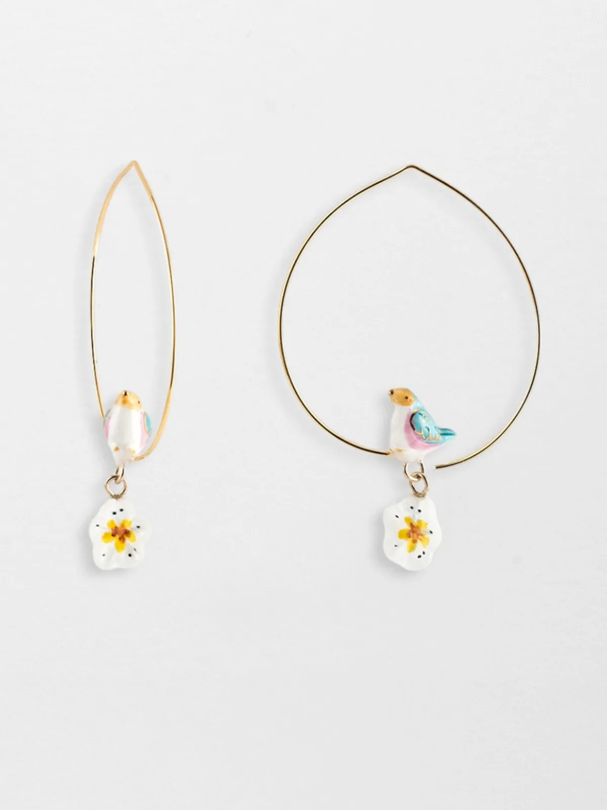 Moyennes créoles oiseau bleu et fleur de poirier>NACH BIJOUX Clearance