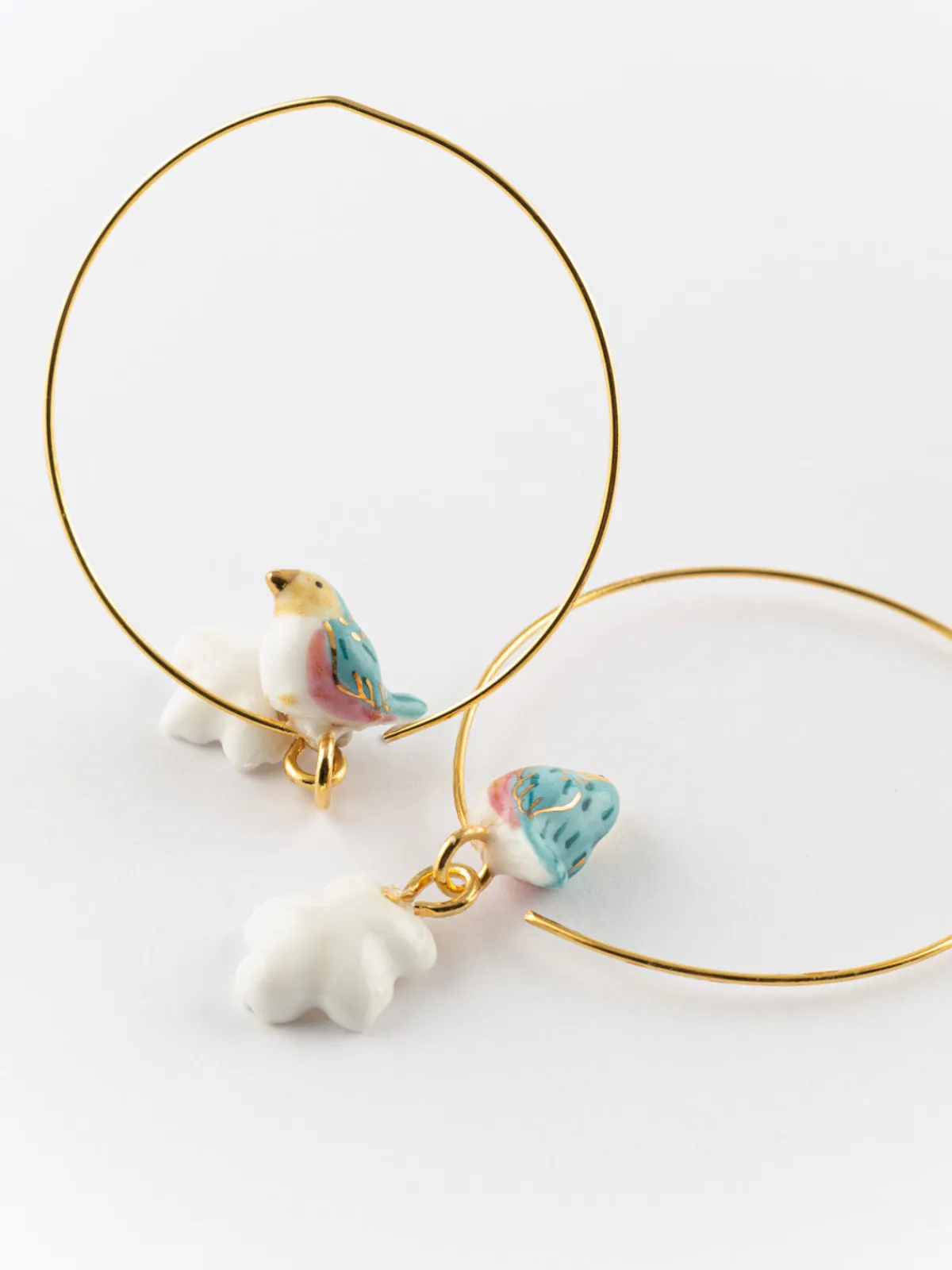 Moyennes créoles oiseau bleu et fleur de poirier>NACH BIJOUX Clearance