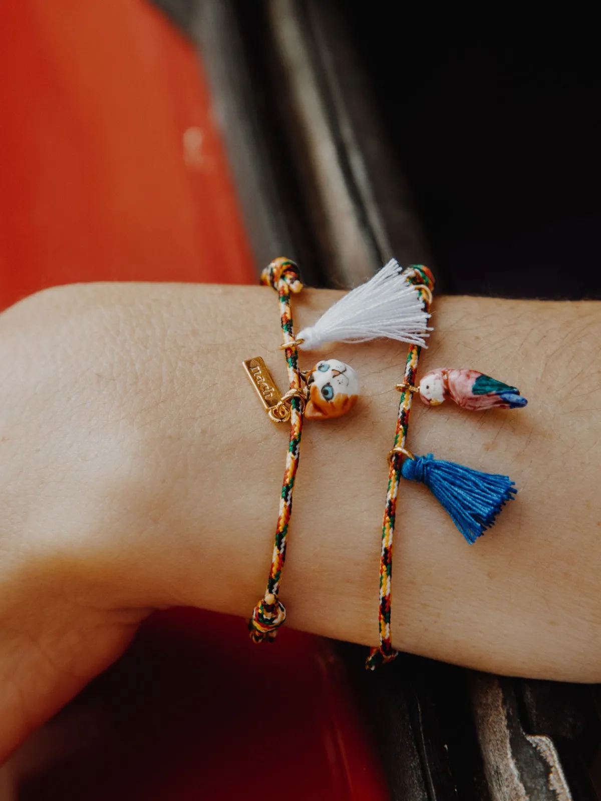 Multicolored cat cord bracelet with tassel>NACH BIJOUX Outlet