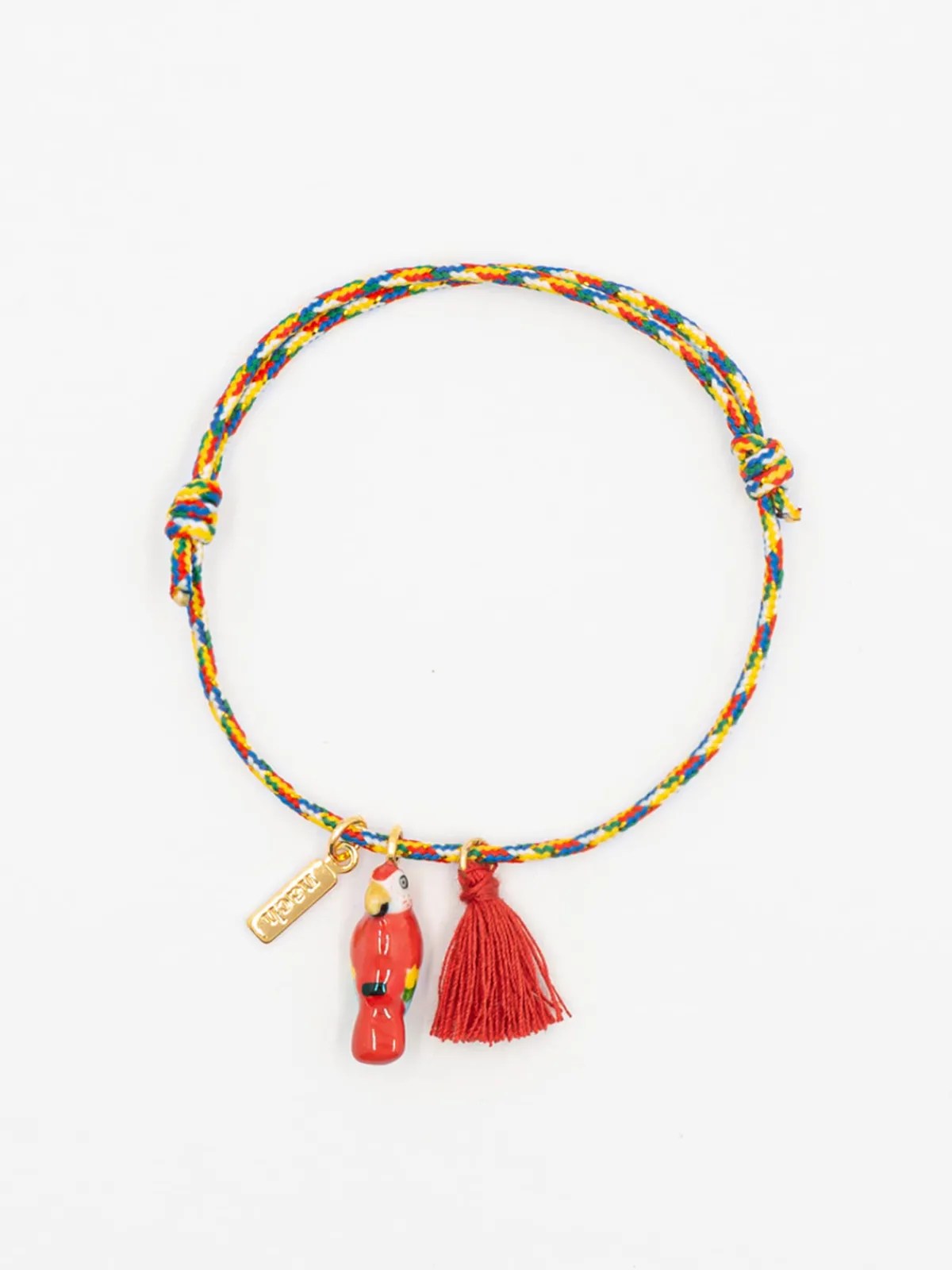 Multicolored cord bracelet with red parrot and tassel>NACH BIJOUX Clearance