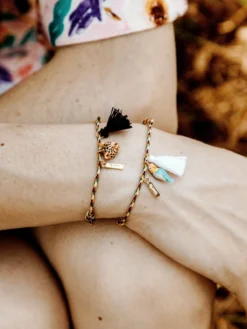 Multicolored leopard cord bracelet with tassel><noscript><img width=