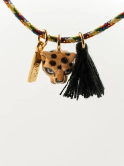 Multicolored leopard cord bracelet with tassel><noscript><img width=