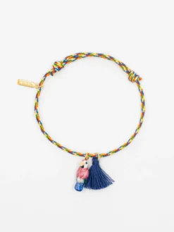 Multicolored pink parrot cord bracelet with tassel>NACH BIJOUX Online