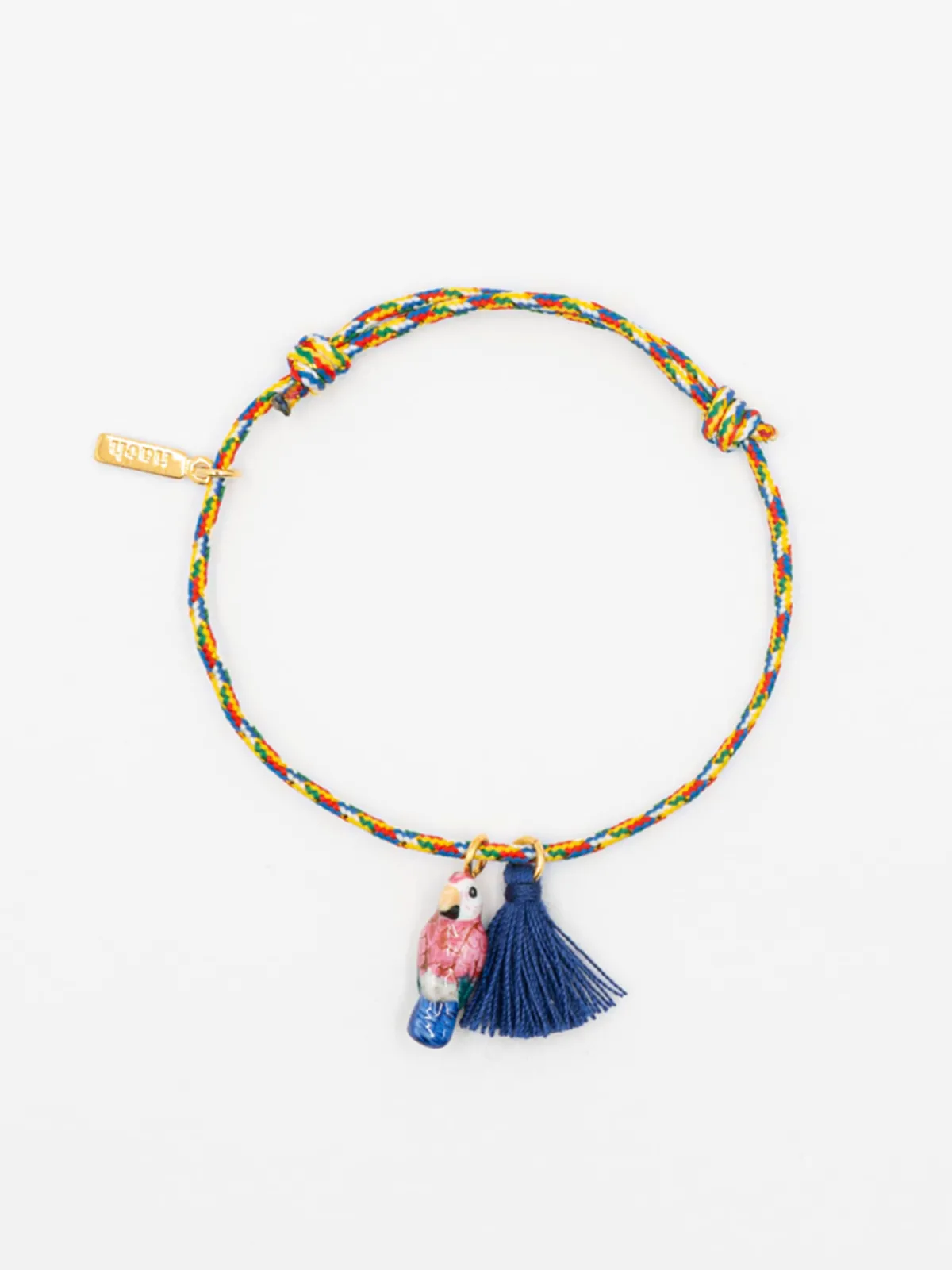 Multicolored pink parrot cord bracelet with tassel>NACH BIJOUX Online