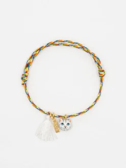 Multicolor tabby cat cord bracelet with tassel>NACH BIJOUX New