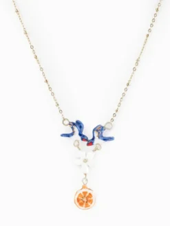 Necklace featuring a pair of swallows, a flower, and an orange>NACH BIJOUX Online