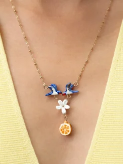 Necklace featuring a pair of swallows, a flower, and an orange>NACH BIJOUX Online