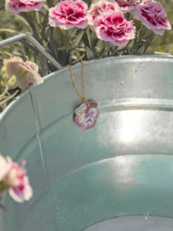 Pansy and purple butterfly necklace><noscript><img width=