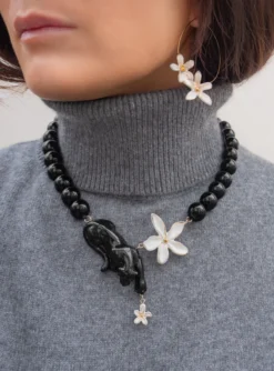 Panther, flower and pearl necklace>NACH BIJOUX Sale