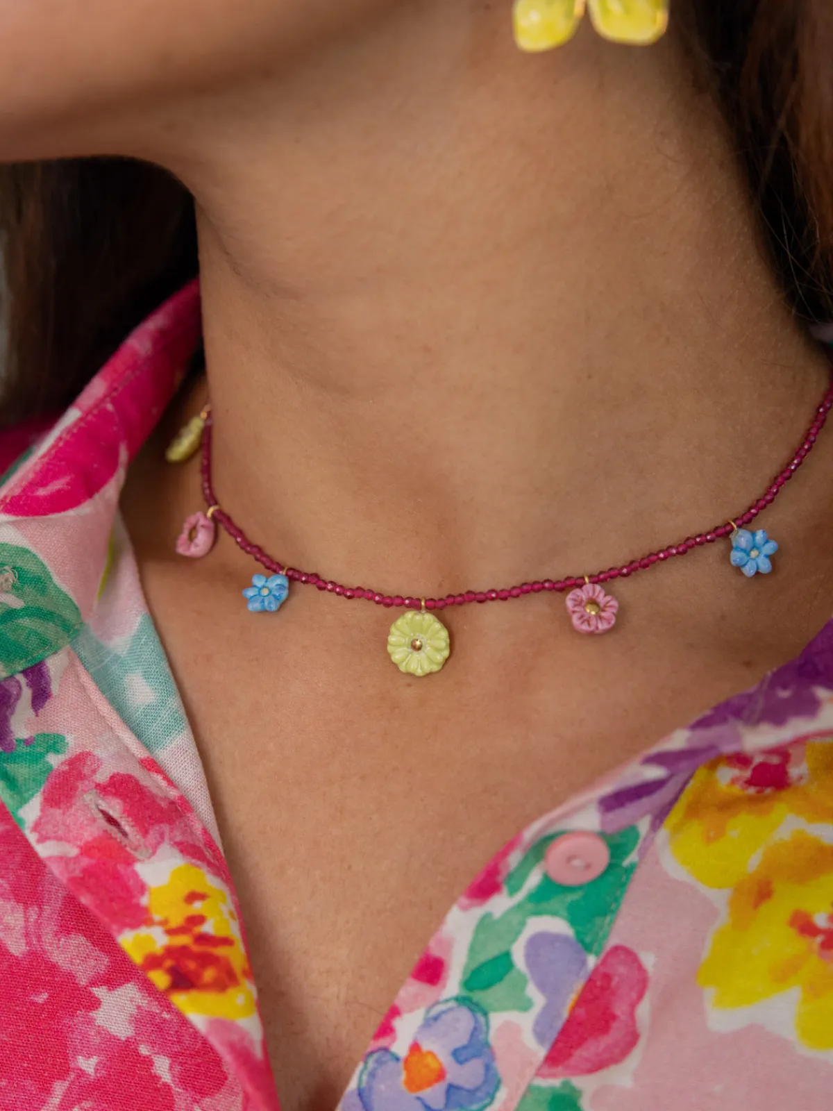 Pearl and flower necklace>NACH BIJOUX New