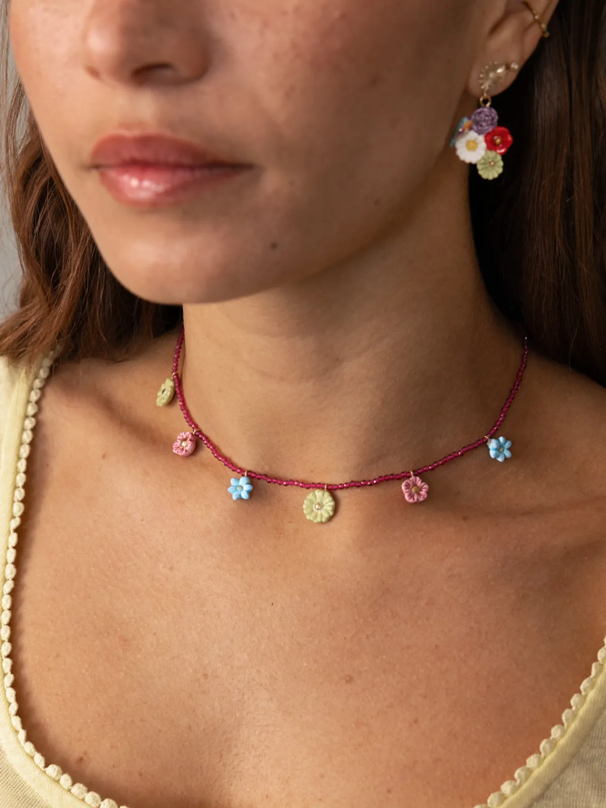Pearl and flower necklace>NACH BIJOUX New