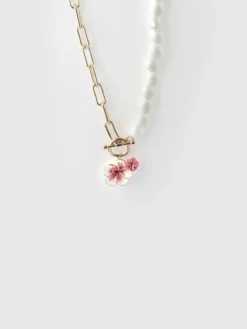 Pearl and hibiscus necklace>NACH BIJOUX Online