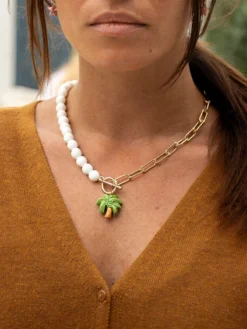 Pearl and palm tree necklace>NACH BIJOUX Hot