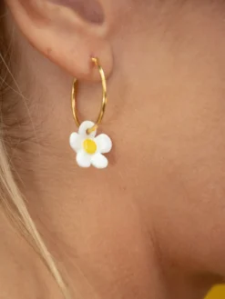 Petites créoles fleur bicolore><noscript><img width=