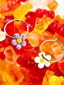 Petites créoles fleur bicolore><noscript><img width=