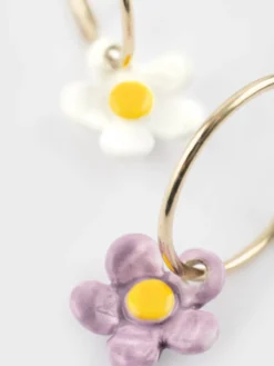 Petites créoles fleur bicolore><noscript><img width=