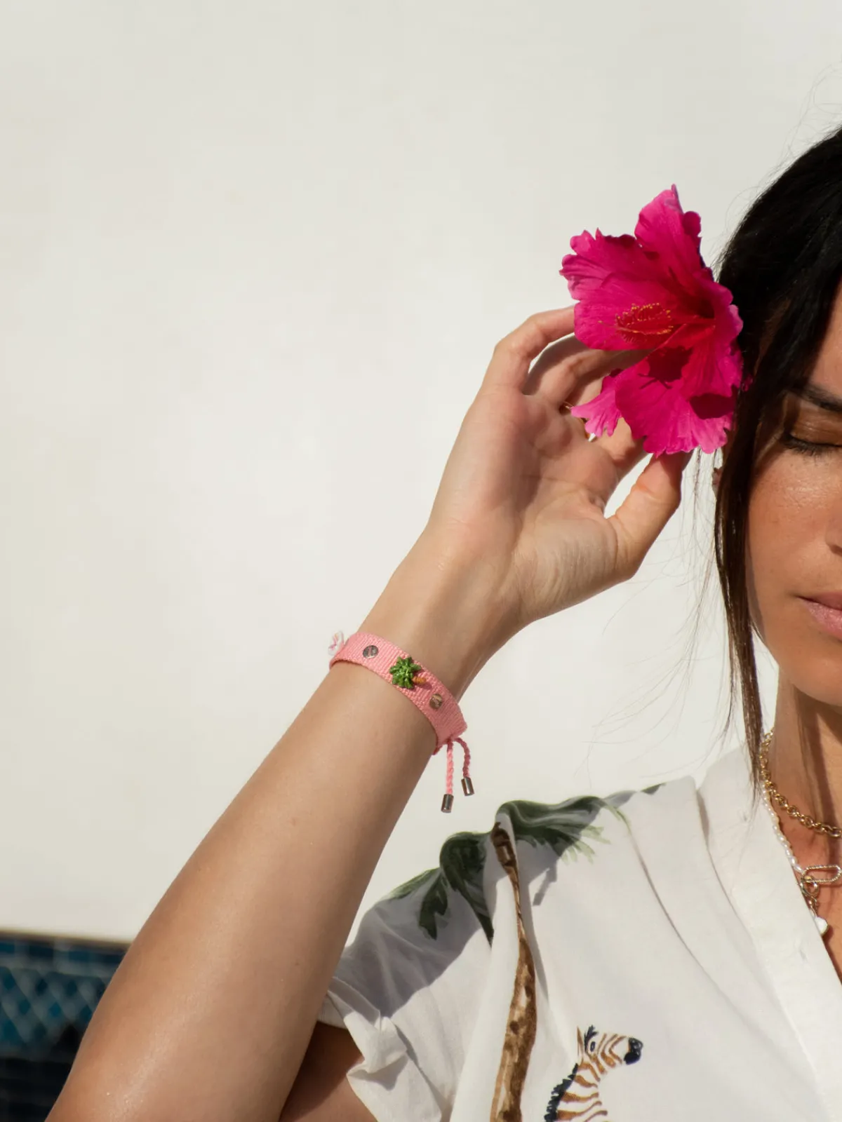 Pink braided bracelet with charms>NACH BIJOUX Sale