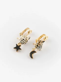 Puces d'oreilles à clip léopard, étoile et lune>NACH BIJOUX Best