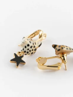 Puces d'oreilles à clip léopard, étoile et lune>NACH BIJOUX Best