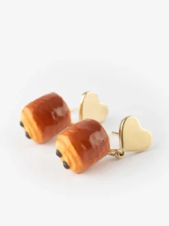 Puces d'oreilles pendantes cœur et chocolatine>NACH BIJOUX Online