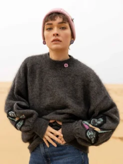 Pull en maille avec oiseau brodé>NACH BIJOUX New