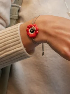 Red anemone iridescent cord bracelet><noscript><img width=
