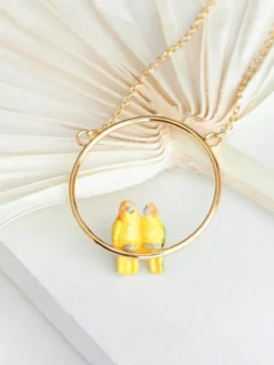 Round parrot couple necklace><noscript><img width=