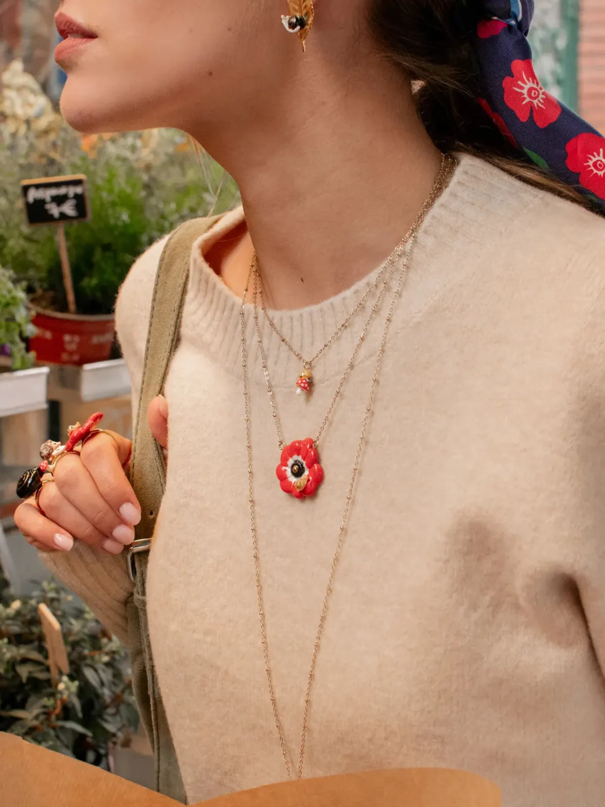 Snail and mushroom necklace>NACH BIJOUX Clearance