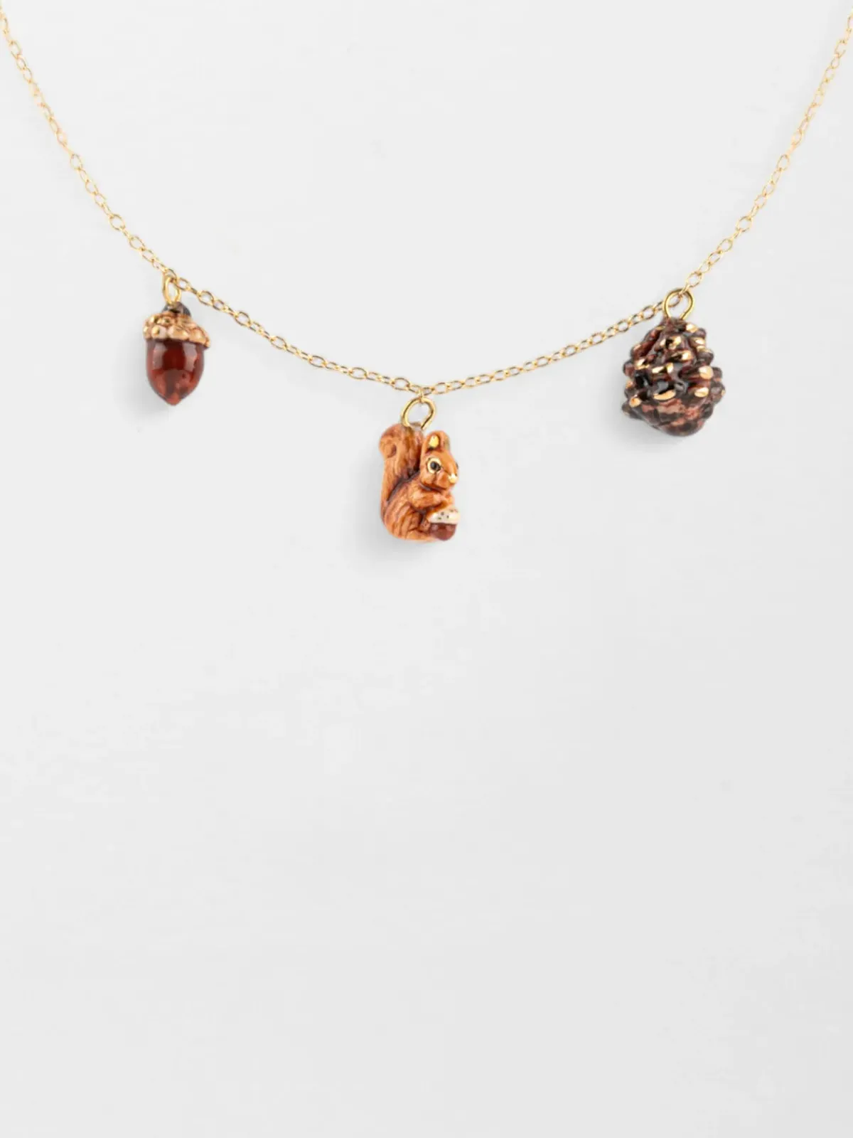 Squirrel, acorn and pine cone necklace>NACH BIJOUX Best