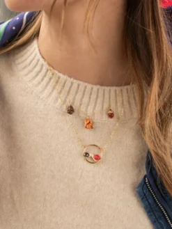 Squirrel, acorn and pine cone necklace><noscript><img width=