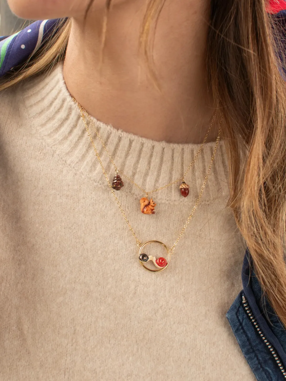 Squirrel, acorn and pine cone necklace>NACH BIJOUX Best