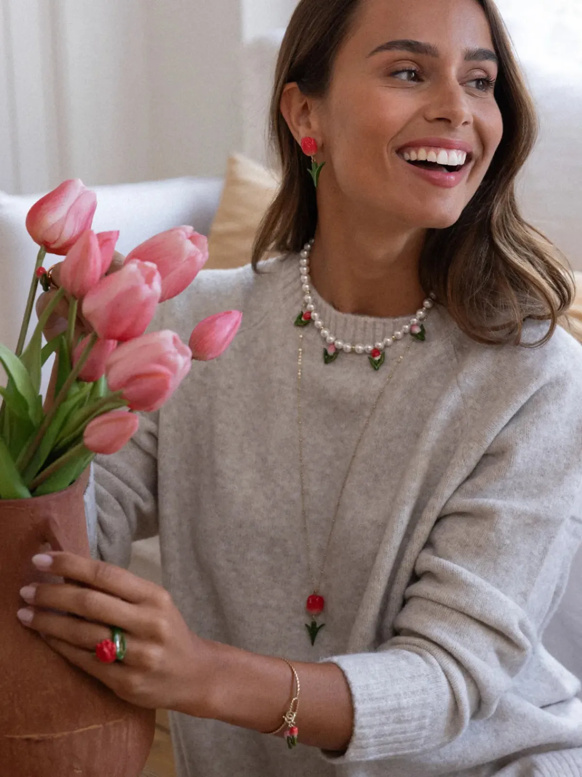 Tulip and pearl necklace>NACH BIJOUX Sale