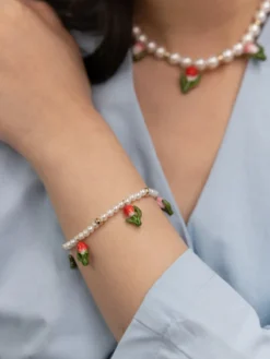 Tulip and white pearl bracelet>NACH BIJOUX Clearance